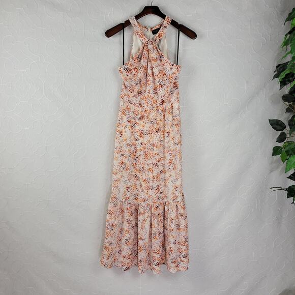 Laundry by Shelli Segal Womens Dress Size 2 Orange Halter Neck Midi Tiered Maxi - Picture 15 of 16